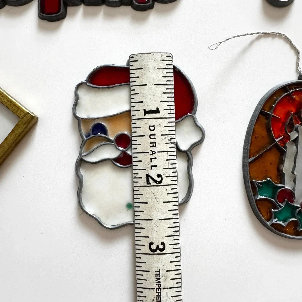 Vintage Stained Glass Christmas‎ Ornaments: Santa, Snowman, Set of 6
